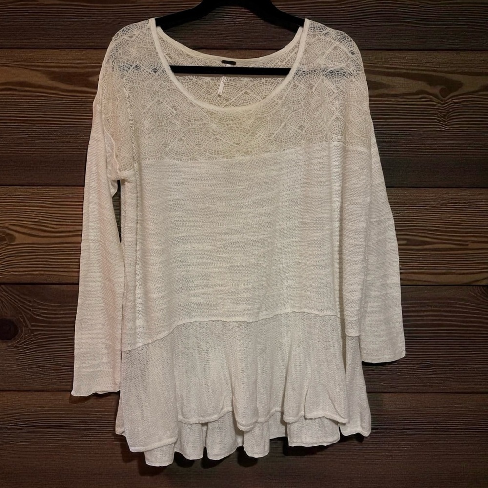 Free People Cream Long Sleeve Top